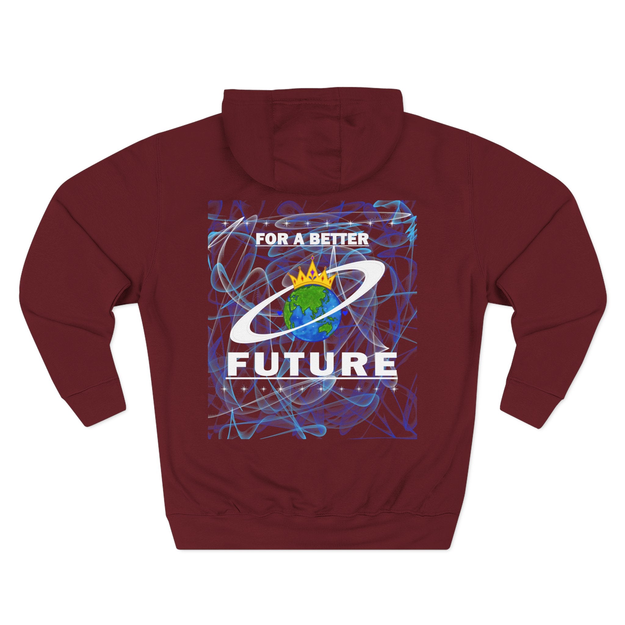 Burgundy hoodie with 'For a Better Future' graphic on the back