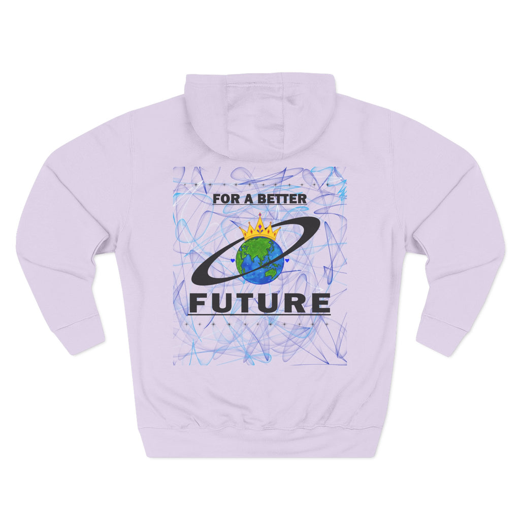 Lilac hoodie with 'For a Better Future' graphic design on a white background