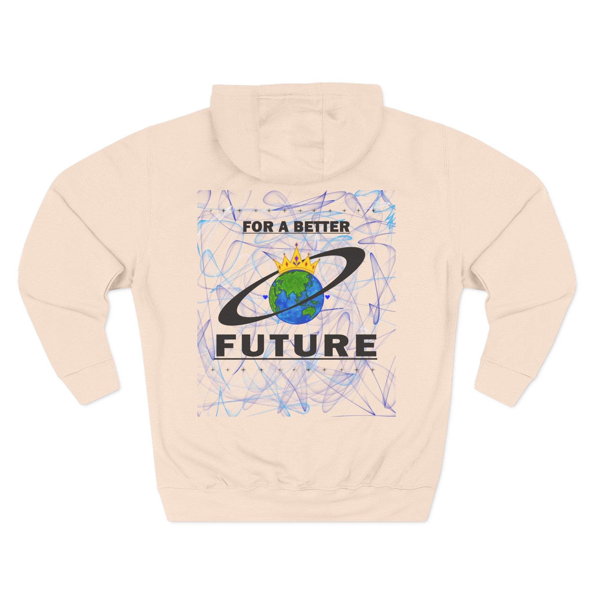 Back of a pale pink hoodie with 'For a Better Future' design featuring the Royal Earth Apparel Logo on a white background